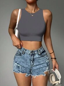 Gameset SHEIN Sport Buchstaben-Muster Crop Top mit nahtlosem elastischem Sport-Design