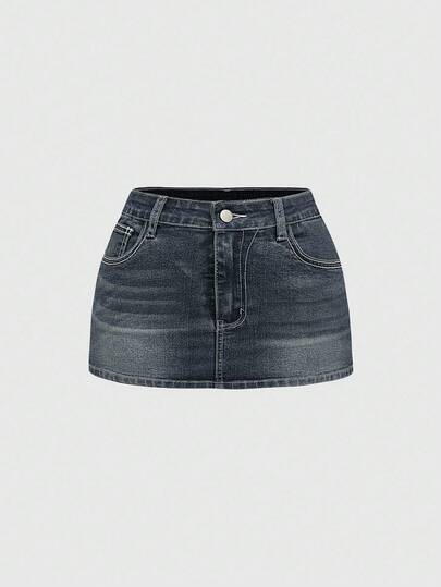 Grunge Punk Y2K Vintage Crop Top Corset Denim Mini Skirt With Pocket, Cross & Wing Embroidery, Plus Size