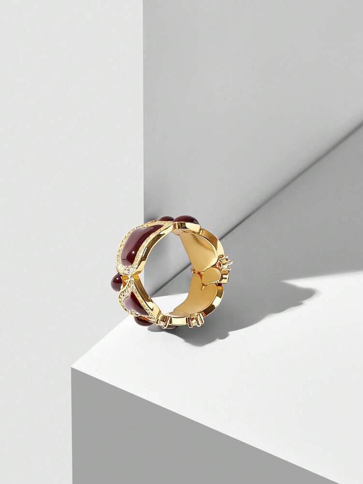 18K GOLD PLATED CRYSTAL DECORATED WOMEN'S SINGLE RING