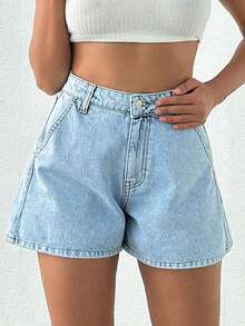 EURMUSE 100%Cotton Snow Wash Denim Shorts For Summer - Light Wash - View 5