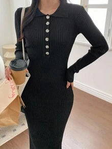 DAZY Women's Bodycon Long Sweater Dress Fall/Winter - Black - View 4