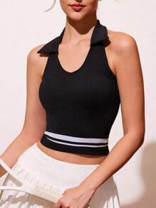 CourtClass 女式挂脖日常健身运动条纹背心 - 彩色 - 查看 5