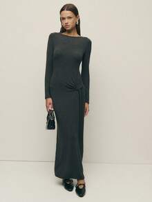 Nöista Dark Grey Maxi Dress – Elegant Fall Dress With Long Sleeves, Side Knot Detail, And A Sleek Silhouette. Perfect For Fall Outfits Women Love, Winter Dresses, Or As A Chic Option For Office Outfits And Evening Wear. - Dark Grey - View 1