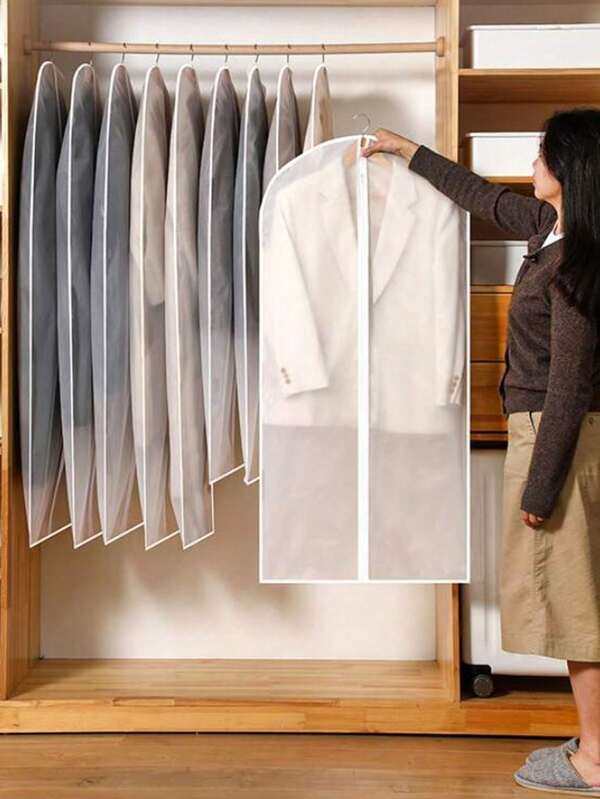 1/5/10 pezzi Copri abiti antipolvere, telo moderno per la casa semi-trasparente e antipolvere per abiti, custodia per abiti con cerniera rinforzata, custodia impermeabile per abiti da sposa e vestiti, forniture per il ritorno a scuola