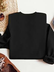 EMERY ROSE Plus Size Halloween Sweatshirt, Plus Size Graphic Long Sleeve Crew Neck Pullover, Street Style Fall Cloth For Women Winter Autumn - Black - View 3