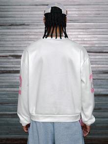 AXEPEAK 男士休闲宽松圆领长袖套头衫，秋冬 - 白色 - 查看 4