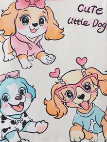 2 件套少女长袖上衣和紧身裤睡衣套装，柔软面料，可爱小狗图案 - 粉色 - 查看 3