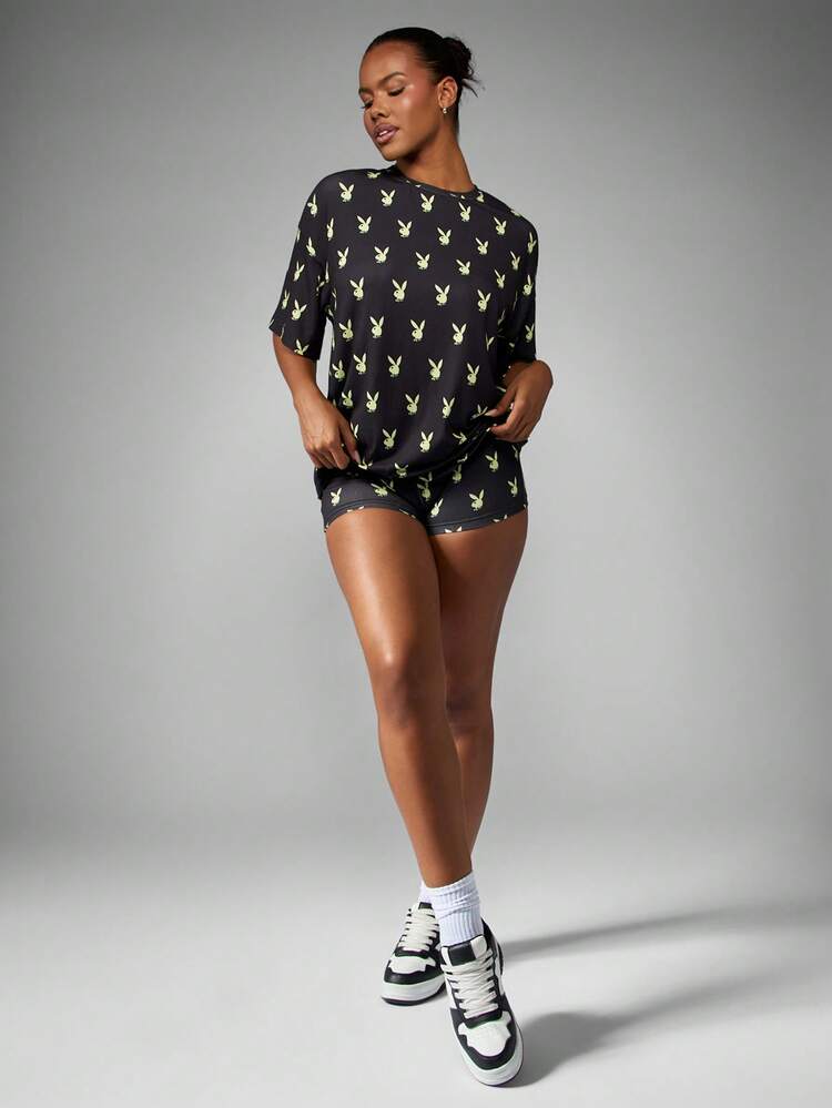 Missguided x Playboy Bunny Print High Rise Booty Shorts For Summer Festival Casual Wear
