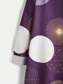 SHEIN LUNE 女士休闲长袖花卉印花衬衫 - 紫色 - 查看 5
