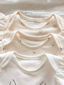 SHEIN 3pcs/Set Newborn Baby Girls' Cute Cartoon Pattern Knitted Rompers, Summer Graphic - Multicolor - View 3