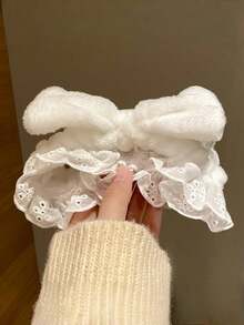 SHEIN 1 件天鹅绒 Spa 头带 - 优雅蝴蝶结和蕾丝发带防水沐浴配件适用于家庭水疗，速干浴帽替代家居装饰 - 白色 - 查看 7
