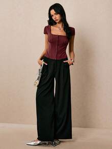 Poéselle 女式上衣 条纹上衣 短袖衬衫 女式衬衫 短款上衣 女式夏季休闲条纹修身上衣 上衣 乡村音乐会 音乐会 女式生日 街头服饰 节日 - 紅色 - 查看 5