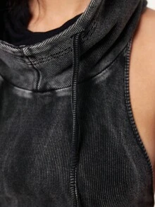 ROMWE Grunge Punk Trang phục lễ hội âm nhạc Punk Apocalyptic Wasteland có mũ trùm đầu hở lưng, buộc dây, xẻ tà cao, họa tiết bông tuyết ôm sát dành cho nữ - Màu xám đen - Xem 3