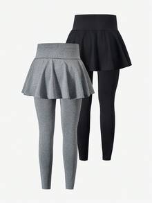 Sparklyn 2pcs/Set Tween Girls Casual All-Match Versatile Ballet Sports Bow Skirt Leggings