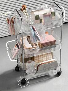 SHEIN 1pc Simple Movable Trolley Storage Rack, Floor-Standing Simple Bookshelf, Cosmetics And Snack Storage Rack With Wheels, Suitable For Home And Office