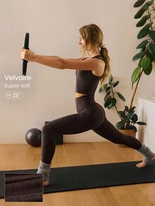 GLOWMODE Quần legging cạp siêu cao 28 inch Softy Velvaire không đường may phía trước với túi bên hông, thích hợp cho yoga, pilates, tập luyện nhẹ nhàng, mặc hàng ngày, mùa xuân hè. - Màu nâu Sô-cô-la - Xem 1