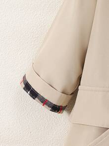 Shein Playful Pals Baby Boy Diagonal Hooded Sweatshirt, Children's Autumn/Winter Trench Coat, Children's Fashionable White Jacket - Khaki - View 5