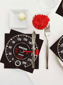 SHEIN 20pcs/40pcs/60pcs/100pcs Set,Double-Layer Dial Gauge Design Napkins For Car Racing & Sports-Themed Parties, Black With Golden Accents, Perfect For Birthdays And Events, Dining Decorations | Vintage Dial Design | Durable Paper Product - Multicolor - View 4