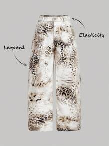 SHEIN MOD Plus Size Women Leopard Print Pocket Loose Wide Leg Casual Jeans Leopard Print Pants Animal Print Pants Printed Pants Leopard Pants Animal Print Trousers,Fall Clothes For Women,Halloween Clothes,Goth Pants,Fall Clothes Plus Size,Leopard Print Jeans,Wide Leg Pants Woman,Halloween Plus Size,Wide Leg Jeans,Animal Print Pants - White - View 1