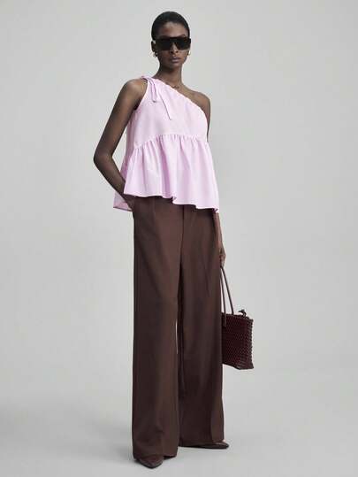 Ontre 女士秋冬斜肩蝴蝶结抽绳宽松上衣，都市通勤商务休闲上衣，OL教师款，万圣节、圣诞派对优雅装扮