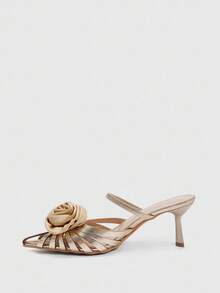 CUCCOO SZL Damskie czółenka na wysokim obcasie, szpilki z PVC z kryształkami i szpiczastym noskiem, przezroczyste srebrne pantofle z odkrytym tyłem, seksowne srebrne czółenka na wysokim obcasie - Złoto - Zobacz 7