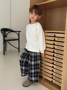 DAZY 男童休闲宽松直筒格子裤，日系秋季款 - 黑色 - 查看 7