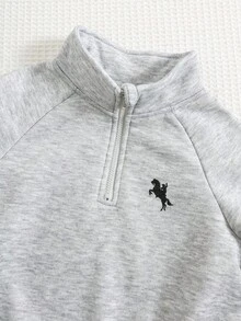 SHEIN 两件套男童休闲舒适多功能印花立领拉链连帽衫和保暖内衬运动裤套装，面料厚实，学院风秋冬装 - 淺灰色 - 查看 4