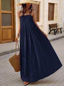 Brillora Women's Loose Solid Color Woven Dress, Suitable For Spring/Summer Vacation - Blue - View 5