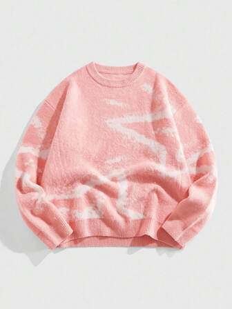 Street Life كنزة صوفية بياقة طاقم وأكمام طويلة بقصة فضفاضة للرجال، موسم الخريف والشتاء