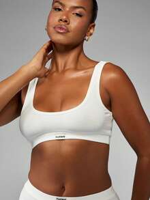 Missguided x Playboy Women Scoop Neck Cotton Bralette High Support Crop Top With Wide Shoulder Straps Elastic Band High Impact Control Underwear Essential Base Layer Inner Wear - White - View 4