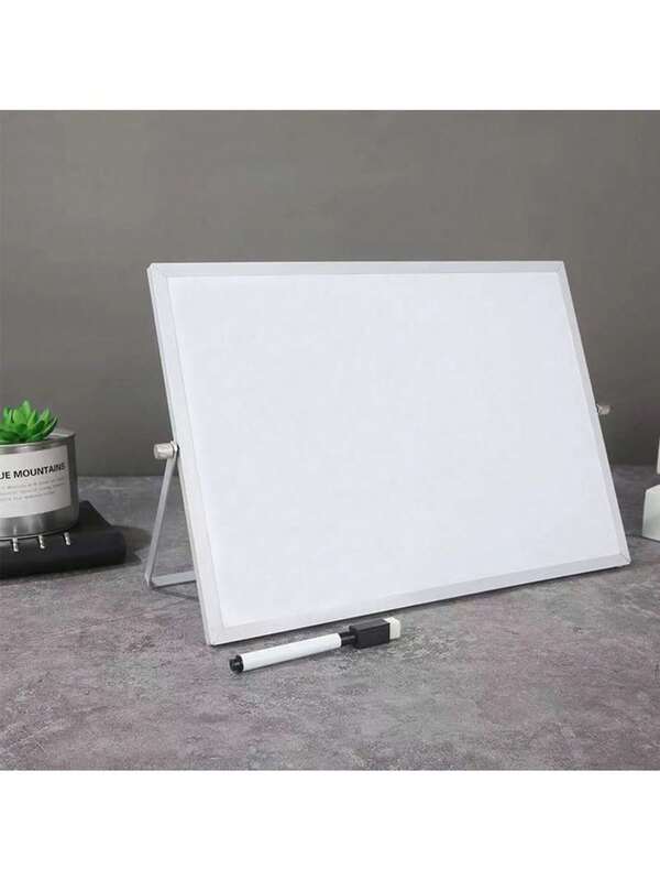 1pc Random Aluminum Alloy Frame Tabletop Whiteboard, Double-Sided Folding Magnetic Dry Erase Board, Office Supplies Back To School