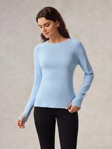 OutZeal 女士柔软拉绒表窗长袖蓝色户外T恤日常休闲 - 藍色 - 查看 9