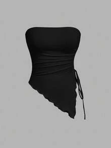 SHEIN MOD 多件式紧身胸衣上衣，侧边系腰褶，复古印花抹胸，秋季上衣，外出上衣，棕色背心 - 酒紅色 - 查看 8