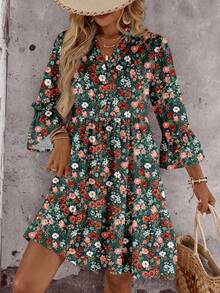 EMERY ROSE 休闲简约花卉图案女式短裙，适合夏季时尚连衣裙波西米亚风连衣裙女式夏季连衣裙长袖花卉连衣裙度假连衣裙花卉连衣裙女式 - 彩色 - 查看 3