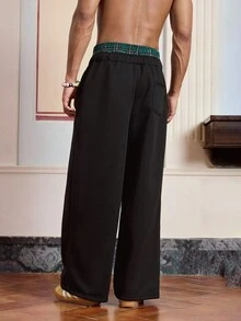 SWAVVY Pantalones de chándal largos de punto impresos casuales negros para hombres - Negro - Ver 2