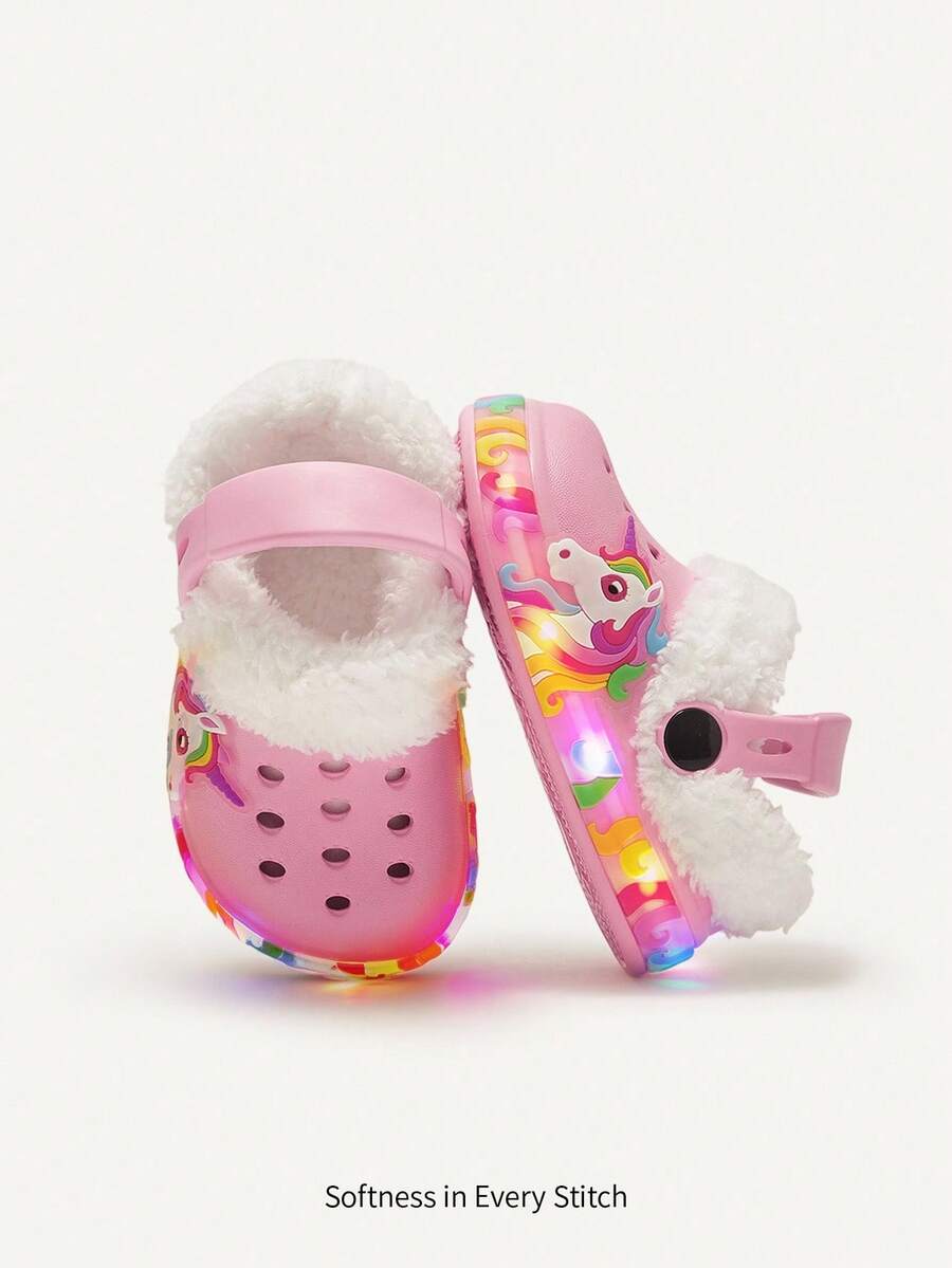 Cozy Pixies 女童时尚舒适保暖粉色卡通可爱轻便室内拖鞋 - 粉色 - 查看 1
