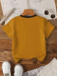 SCOOBY-DOO X SHEIN Young Boy Casual Cartoon Dog & Letter Print Contrast Neck Short Sleeve T-Shirt, Summer - White - View 2