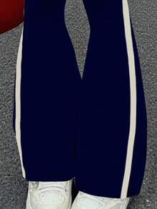 SHEIN Teen Girls Casual Retro Letter & Number Badge Graphic Pullover Hoodie And Flare Leg Pants 2 Pieces Outfit Set, Sporty College Style, Fall, Cute, Kawaii Winter - Multicolor - View 5