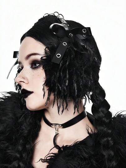 Grunge Punk Dark Punk Black Rivet Eyelet Bow Plush Earmuffs, Casual Outdoor Warm Earmuffs For Autumn/Winter