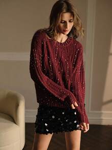 MOTF PREMIUM 水钻细节落肩宽松毛衣 - 鏽棕色 - 查看 5