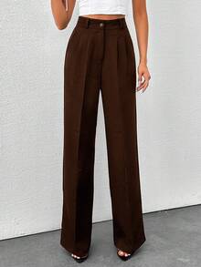 EURMUSE Women's Solid Color High Waisted Wide Leg Pants - Brown - View 5