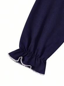 Tween Girl 法式优雅束腰连衣裙，海军蓝，春/秋/冬 - 黑色 - 查看 5