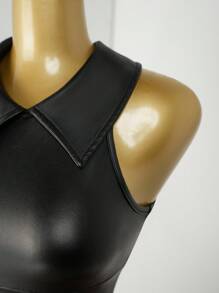 BamGleam Camiseta de tirantes minimalista de PU 2025: Top de cami con ajuste ceñido estilo Y2K - Uso casual de otoño a ropa de club - Negro - Ver 6