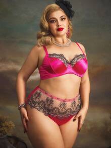 PinupPomp Embroidered Patchwork Plus Size Underwire Bra Set, Lift