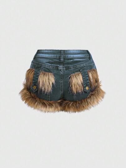 Grunge Punk Shorts di jeans donna alla moda, effetto patchwork e vissuto