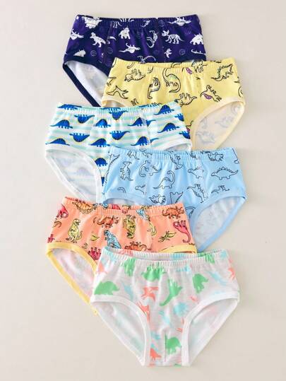 paquete de 6 calzoncillos de niño pequeño con diseño de dinosaurios, suaves y cómodos, en colores básicos y multicolor