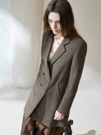 Aveloria Modichic Chaqueta elegante de longitud media con cuello de solapa y doble botonadura en espiga