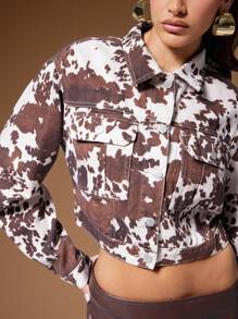 Denimoi Áo khoác denim hở vai họa tiết bò thường ngày - Nhiều màu - Xem 5