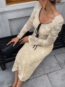 Chiquease Robe élégante de couleur unie avec patchwork pour femmes - Nude - Voir 1