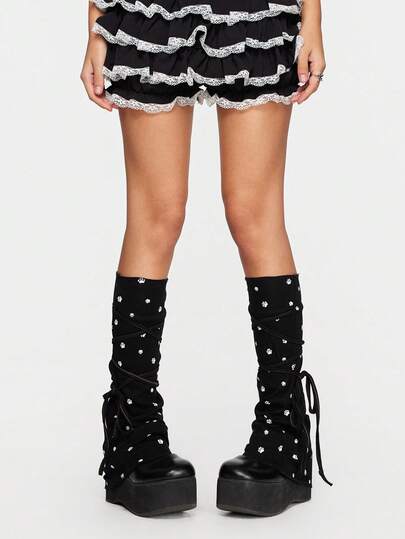 Kawaii Süße, niedliche, Süß weiche Katzenpfoten-Muster Y2K Schleife Schnürung einfarbige Damen Schulstil Anime Stulpen, geeignet für Outfit Dekoration, Anime Charakter Cosplay, JK Accessoires